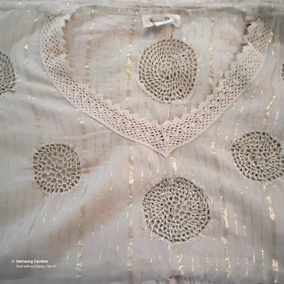 Gypsie Blu Boho Cream Crochet Kimono Swimsuit Coverup Gold Metallic Thread OS - Picture 1 of 8